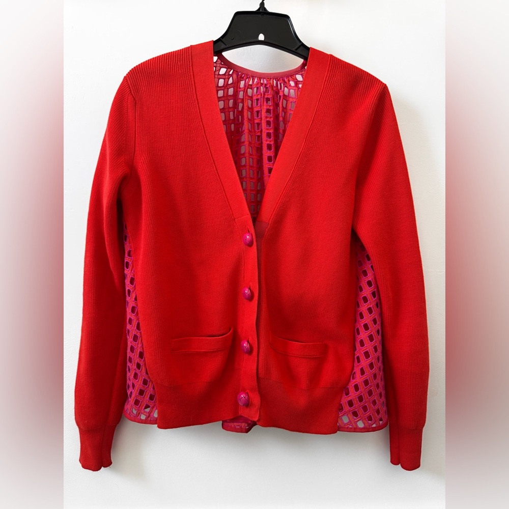 Sacai Red and Pink V-Neck Cardigan
